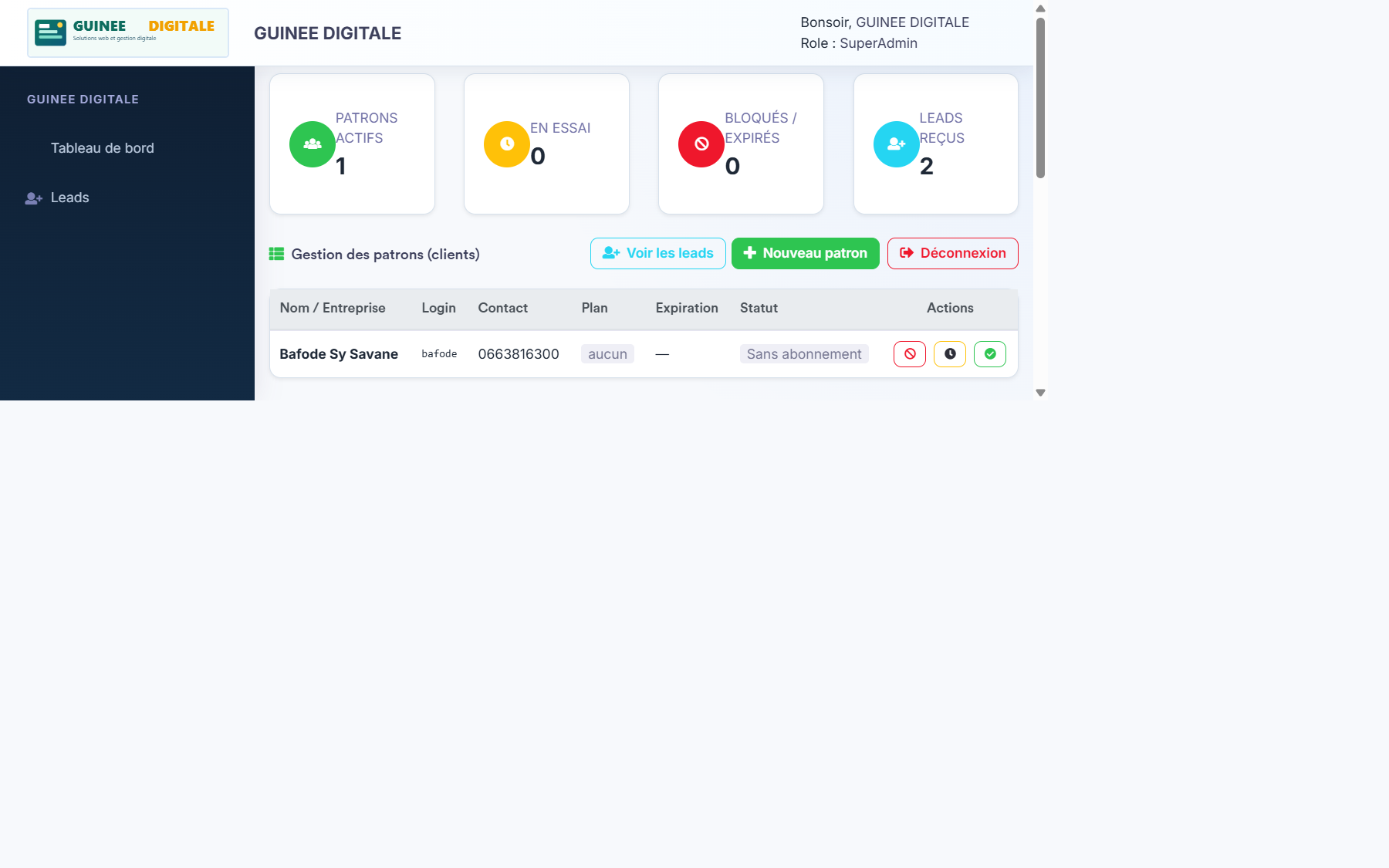 Capture AppStock - tableau de bord SuperAdmin